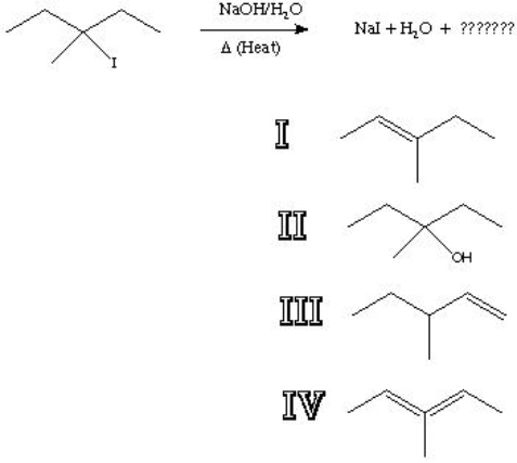 What is the major product of the following reaction?   A)  I B)  II C)  III D)  IV