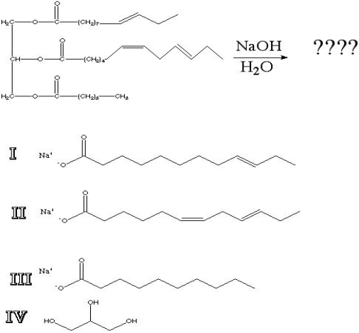<strong>What is the product of the following reaction? </strong> A) I B) II C) III D) IV E) none of them F) all of them