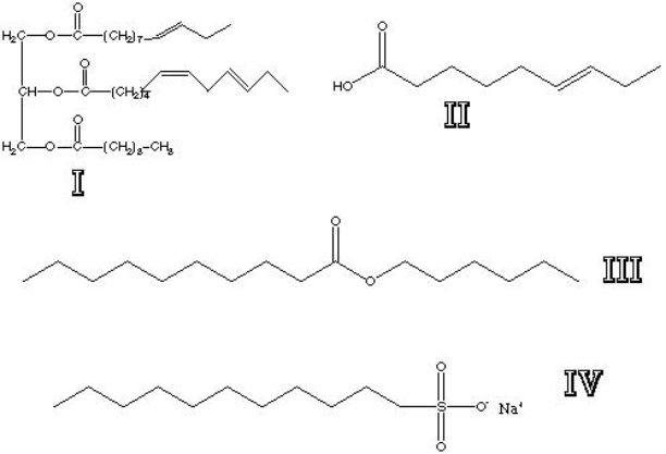 <strong>Which of the following are soap or detergent molecules? </strong> A) I B) II C) III D) IV E) I and II F) I, II and III G) II, III and IV