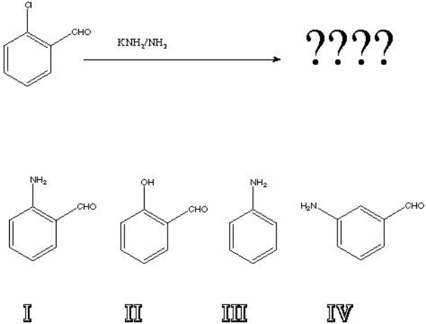 What is the product of the following reaction?   A)  I B)  II C)  III D)  IV E)  I and IV F)  II and III