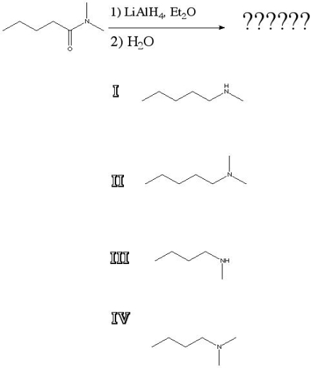 What is the product of the following reaction?   A)  I B)  II C)  III D)  IV