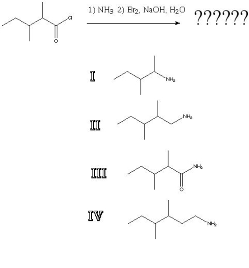 What is the product of the following reaction?   A)  I B)  II C)  III D)  IV