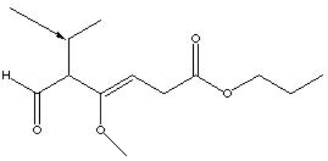 <strong>What functional group is located at the indicated point in the structure below?  </strong> A) Aldehyde B) Ketone C) Ester D) Ether E) Alkyl side chain F) Acid <div style=padding-top: 35px> 