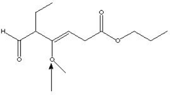 <strong>What functional group is located at the indicated point in the structure below?  </strong> A) Aldehyde B) Ketone C) Ester D) Ether E) Alkyl side chain F) Acid <div style=padding-top: 35px> 