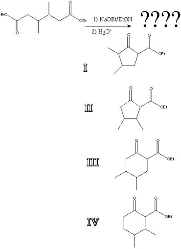 What is the product of the following reaction?   A)  I B)  II C)  III D)  IV