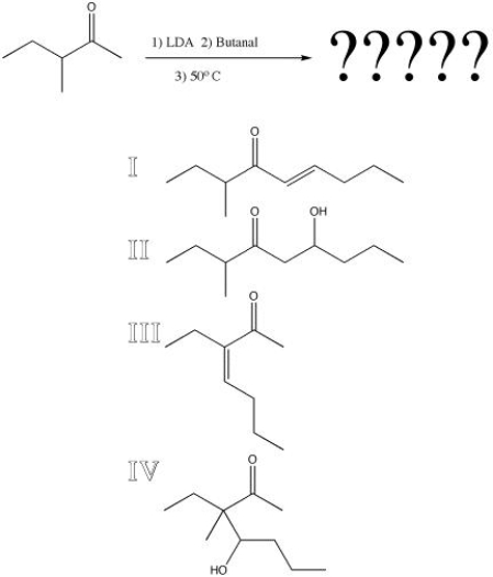 What is the product of the following reaction?   A)  I B)  II C)  III D)  IV
