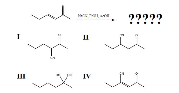 What is the product of the following reaction?   A)  I B)  II C)  III D)  IV