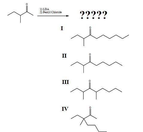 What is the product of the following reaction?   A)  I B)  II C)  III D)  IV
