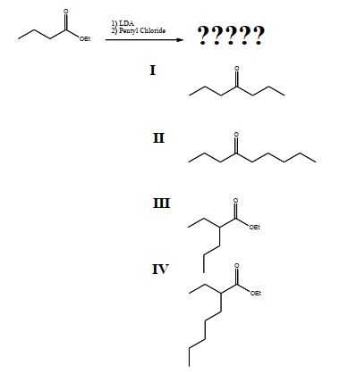 What is the product of the following reaction?   A)  I B)  II C)  III D)  IV