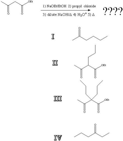 What is the product of the following reaction?   A)  I B)  II C)  III D)  IV