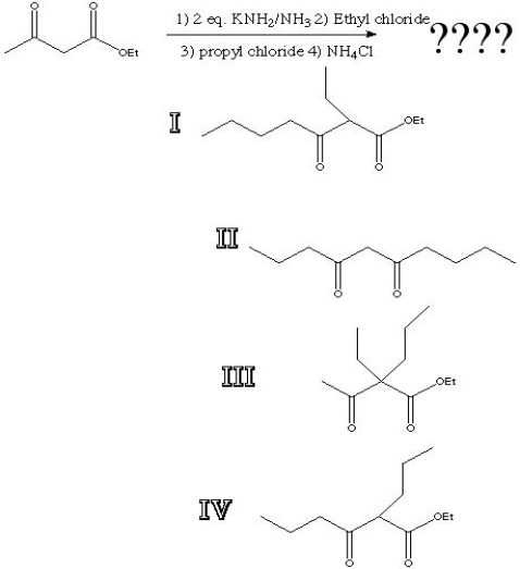 What is the product of the following reaction?   A)  I B)  II C)  III D)  IV