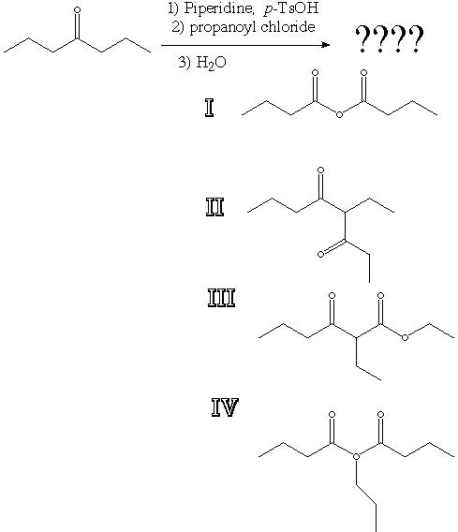 What is the product of the following reaction?   A)  I B)  II C)  III D)  IV