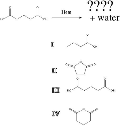 <strong>What is the product of the following reaction?  </strong> A) I B) II C) III D) IV <div style=padding-top: 35px> 