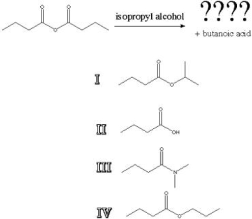 <strong>What is the product of the following reaction?  </strong> A) I B) II C) III D) IV <div style=padding-top: 35px> 