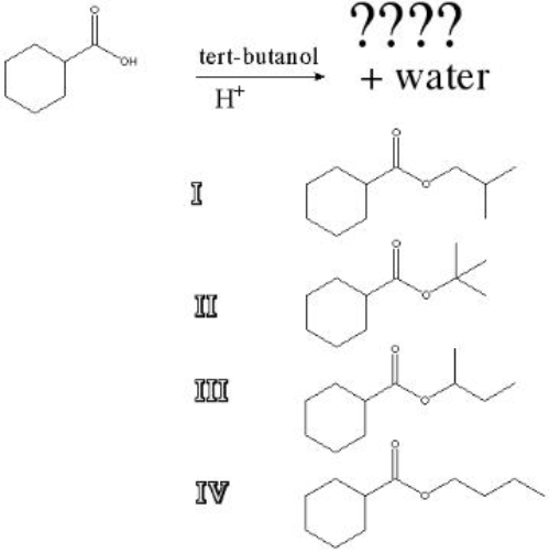 <strong>What is the product of the following reaction?  </strong> A) I B) II C) III D) IV <div style=padding-top: 35px> 