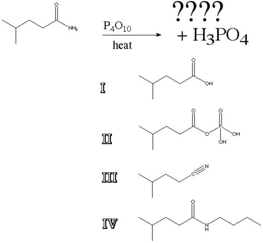 <strong>What is the product of the following reaction?  </strong> A) I B) II C) III D) IV <div style=padding-top: 35px> 