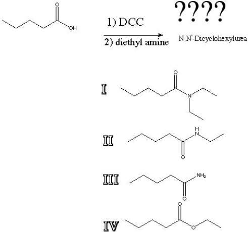 <strong>What is the product of the following reaction?  </strong> A) I B) II C) III D) IV <div style=padding-top: 35px> 
