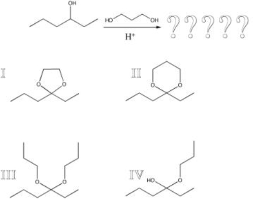 <strong>What is the product of the following reaction?  </strong> A) I B) II C) III D) IV <div style=padding-top: 35px> 
