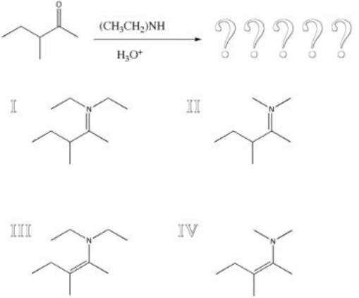 <strong>What is the product of the following reaction?  </strong> A) I B) II C) III D) IV <div style=padding-top: 35px> 