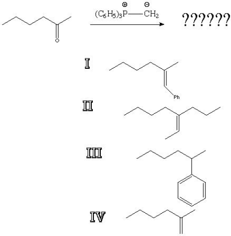 <strong>What is the product of the following reaction?  </strong> A) I B) II C) III D) IV <div style=padding-top: 35px> 