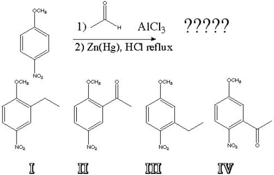 What is the product of the following reaction?   A)  I B)  II C)  III D)  IV