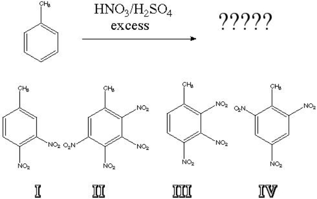 What is the product of the following reaction?   A)  I B)  II C)  III D)  IV