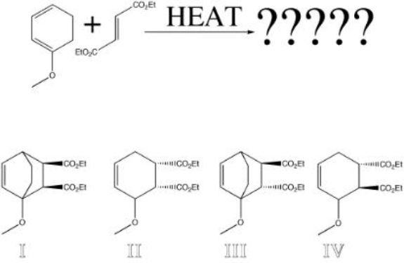 <strong>What is the major product of the following reaction? </strong> A) I B) II C) III D) IV