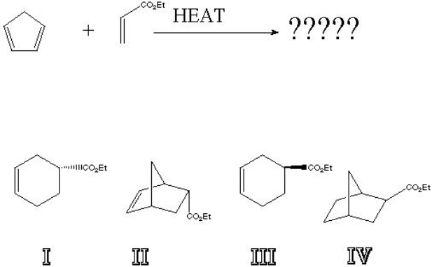 <strong>What is the major product of the following reaction? </strong> A) I B) II C) III D) IV