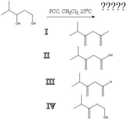 What is the product of the following reaction?   A)  I B)  II C)  III D)  IV