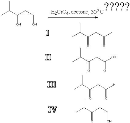 What is the product of the following reaction?   A)  I B)  II C)  III D)  IV