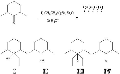 What is the product of the following reaction?   A)  I B)  II C)  III D)  IV