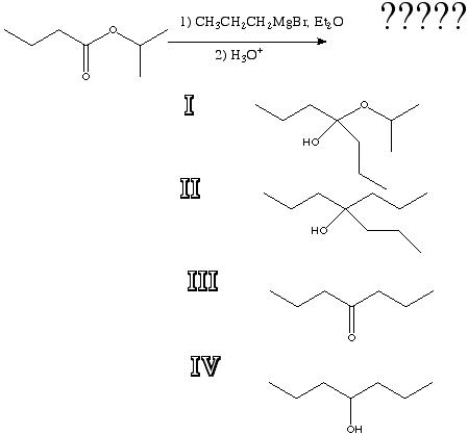 What is the product of the following reaction?   A)  I B)  II C)  III