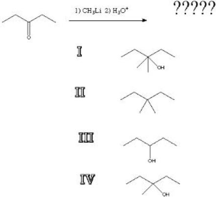 What is the product of the following reaction?   A)  I B)  II C)  III D)  IV