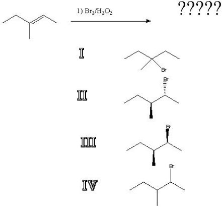 What is the product of the following reaction?   A)  I B)  II C)  III D)  IV
