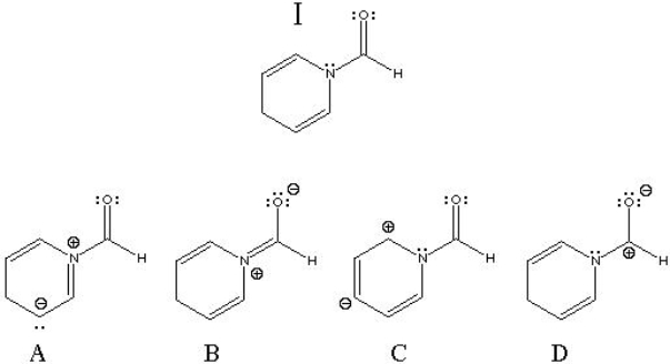 What is the best resonance structure for structure I?   A)  A B)  B C)  C D)  D