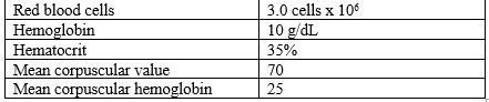 A client presents to the hospital with complaints of chest pain. The complete blood count report of the client shows the following.   Which condition has the client developed? A)  Folate-deficiency anemia B)  Vitamin B<sub>12 </sub>deficiency anemia C)  Iron-deficiency anemia D)  None of the above 