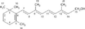​Instructions: Use the molecules below to answer the next three questions. A)    B)    C)    D)   -Which is molecule is retinoic acid? A) A B) B C) C D) D