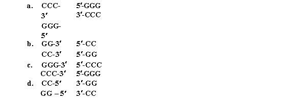 <strong>Identify the products when Sm al cleaves the following DNA sequence. </strong> A)a B)b C)c D)d