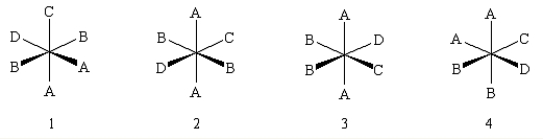 Which of the following complexes is (are)  chiral?   A)  4 B)  1 and 3 C)  2 D)  3 E)  1