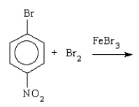 What major product(s)  is (are) Predicted from the following reaction?   A)  None, the ring is deactivated and no reaction occurs. B)  2,4-dibromonitrobenzene C)  3,4-dibromonitrobenzene D)  1,4-dibromobenzene E)  1,2,3-tribromonitrobenzene