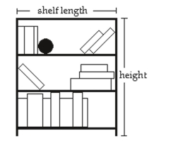 Solve the problem. -A bookcase is to be constructed as shown in the figure below. The height of the bookcase is 3 feet longer than the length of a shelf. If 24 feet of lumber is available for the entire unit (including the shelves, but NOT the back of the bookcase) , find the length and height of the unit.   A) length = 3 feet; height = 6 feet B) length = 10.5 feet; height = 13.5 feet C) length = 4.5 feet; height = 7.5 feet D) length = 3 feet; height = 9 feet