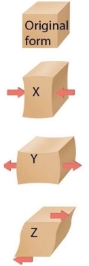 Use the figure below to answer the following questions.    -In the figure, which of the deformations appears most similar to what might be expected along a divergent plate boundary? A)  original B)  X C)  Y D)  Z 