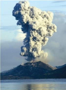   Eruption columns, such as the one pictured above, are unstable and often collapse towards the Ground because_______ . A)  they consist mostly of gases, which can cool and descend B)  they are mostly large pyroclastics and these cannot be supported by rising air C)  they are propelled by the eruption, as in the case of Pompeii D)  they are mostly liquid lava flows being lifted by updrafts 