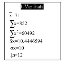 The following population parameters were obtained from a graphing calculator.   Assuming the population is bell-shaped, approximately what percentage of the population values are between 51 and 91? A)  95% B)  almost all (greater than 95%)  C)  5% D)  68%