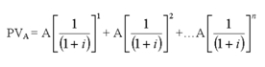 The present value of an annuity table provides a  shortcut  for calculating the future value of a steady stream of payments, denoted as A. The same value can be calculated directly from the following equation:   