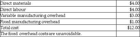 Use the information below to answer the following question(s) : Cruise Company produces a part that is used in the manufacture of one of its products. The unit manufacturing costs of this part, assuming a production level of 6,000 units, are as follows:    -Assume Cruise Company can purchase 6,000 units of the part from Suri Company for $14.00 each, and the facilities currently used to make the part could be used to manufacture 6,000 units of another product that would have an $8 per unit contribution margin. If no additional fixed costs would be incurred, what should Cruise Company do? A)  Make the new product and buy the part to earn an extra $5.00 per unit contribution to profit. B)  Make the new product and buy the part to earn an extra $6.00 per unit contribution to profit. C)  Continue to make the part to earn an extra $2.00 per unit contribution to profit. D)  Continue to make the part to earn an extra $4.00 per unit contribution to profit.