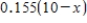 Suppose that a nurse needs 10 cc (cubic centimeters)  of a 15.5% solution (that is, a solution that is 15.5% ingredient)  of a certain medication, which must be obtained by mixing   cc of a 20% solution and   cc of a 5% solution. Choose the expression for the amount of ingredient in the 5% solution. A)    B)    C)    D)    E)   
