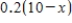 Suppose that a nurse needs 10 cc (cubic centimeters)  of a 15.5% solution (that is, a solution that is 15.5% ingredient)  of a certain medication, which must be obtained by mixing   cc of a 20% solution and   cc of a 5% solution. Choose the expression for the amount of ingredient in the 5% solution. A)    B)    C)    D)    E)   
