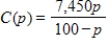Suppose that the cost C (in dollars)  of removing p percent of the particulate pollution from the smokestacks of an industrial plant is estimated by   . What is the domain of this function? What will it cost to remove 99.0% of the particulate pollution? Round your answer to the nearest cent. A) domain:   Cost: $737,550.00 B) domain:   Cost: $737,550.00 C) domain: all p except p = 100 cost: $737,550.00 D) domain:   Cost: $74.49 E) domain: all p except p = 100 cost: $74.49