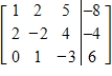 The given matrix is an augmented matrix representing a system of linear equations. Find the solution of the system. ​   ​ A)    ,   ,   B)    ,   ,   C)    ,   ,   D)    ,   ,   E)    ,   ,  